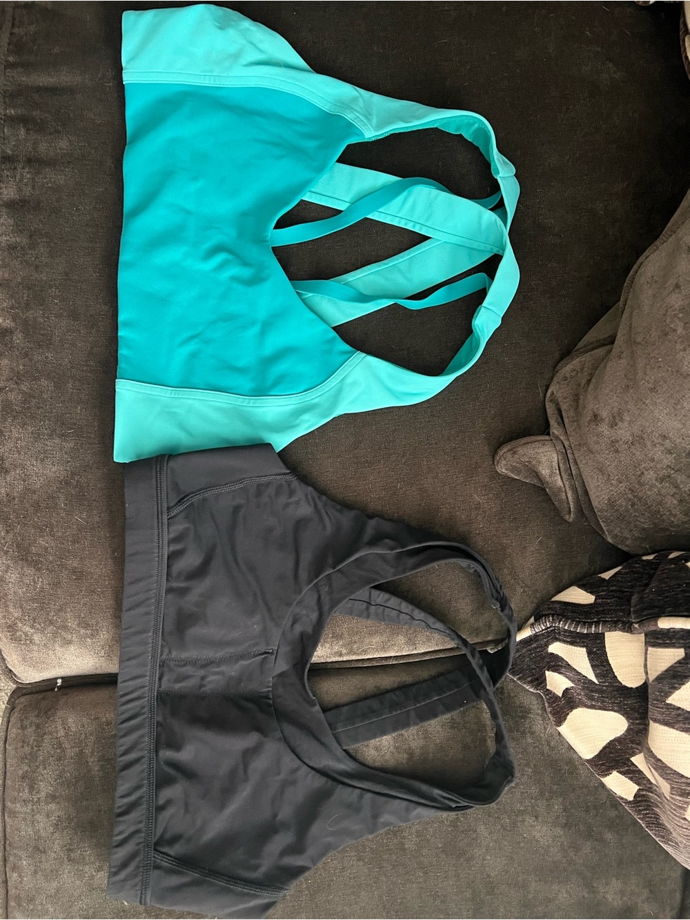 lululemon athletica Dual-Tone Strappy Sports Bras in Teal and Black